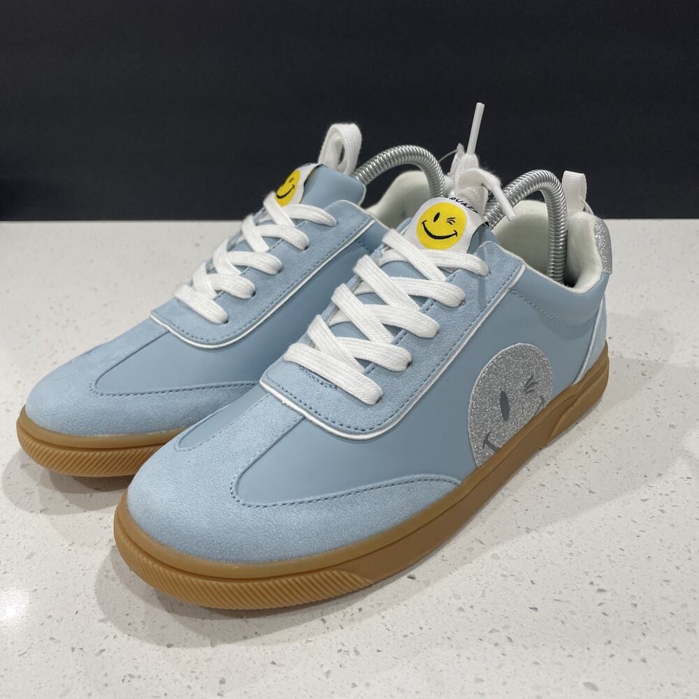 Joe Boxer Smiley Wink Glitter Sneakers Blue Girls Sz 5 NWT